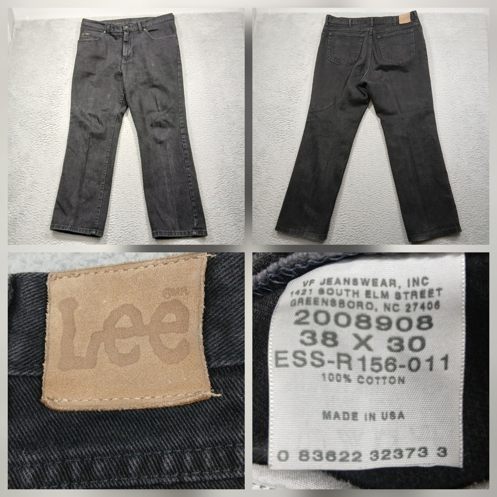 Lee Men's Jeans 38x30 Black Denim Regular Fit Made‎ in USA